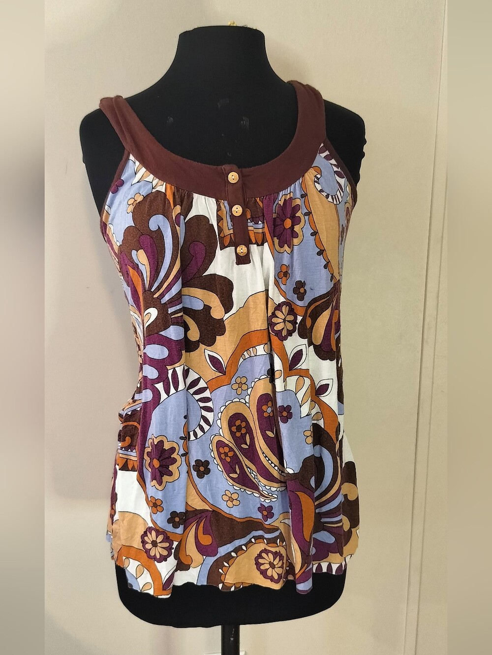 Green Dragon Brown & Lavender Paisley Sleeveless Tank